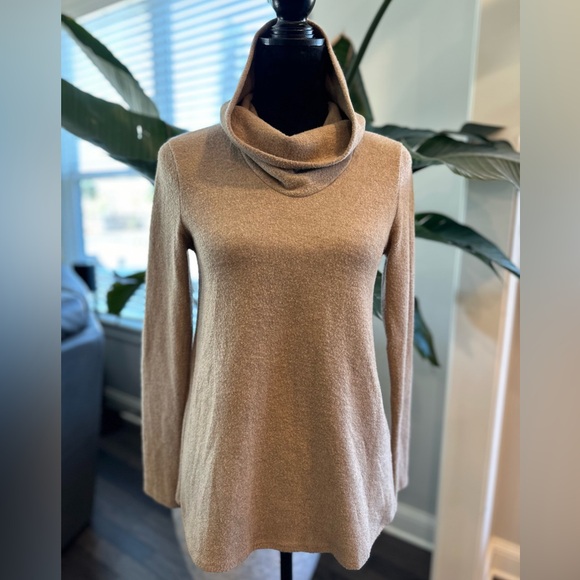 MOA MOA Open Tie Back Sweater Cowlneck Turtleneck Women Small Tan - Picture 2 of 10